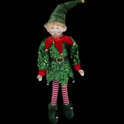 Hot Christmas Forever POSABLE ELF 18″ BOY GREEN SEQUIN OUTFIT