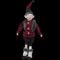 New Christmas Forever POSABLE ELF 18″ BOY RED/ BLACK CHECK W/ FUR TRIM