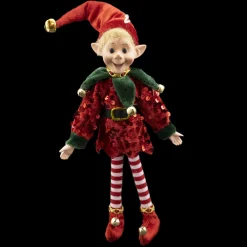 Best Christmas Forever POSABLE ELF BOY 10″ RED SEQUIN OUTFIT