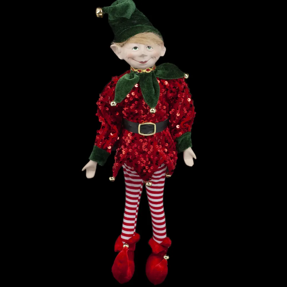 Hot Christmas Forever POSABLE ELF BOY 18″ RED SEQUIN W/ GREEN HAT