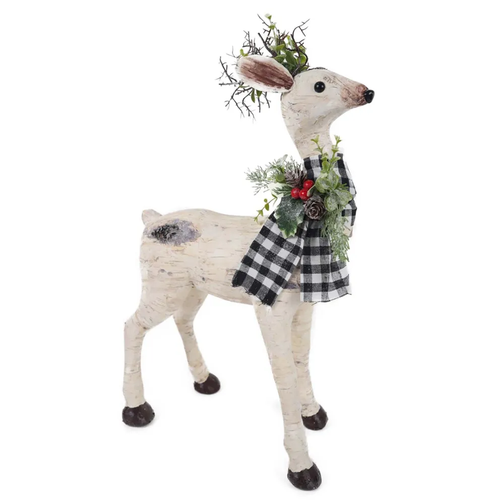 Hot Christmas Forever REINDEER BIRCH LOOK 13″X5″X20″ BLACK/ WHITE PLAID SCARF