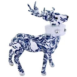 New Christmas Forever REINDEER BLUE/ WHITE STANDING 11.5″ FABRIC W/ FUR SCARF