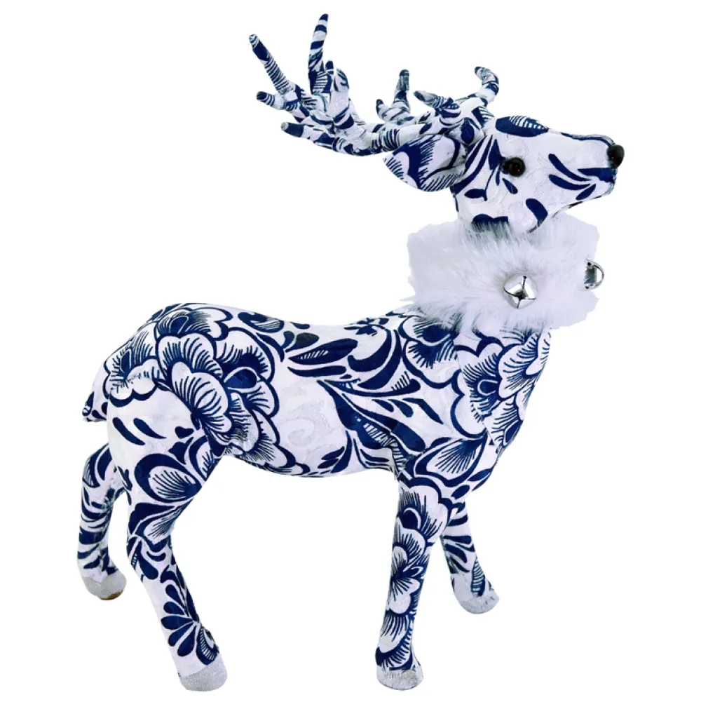 New Christmas Forever REINDEER BLUE/ WHITE STANDING 11.5″ FABRIC W/ FUR SCARF