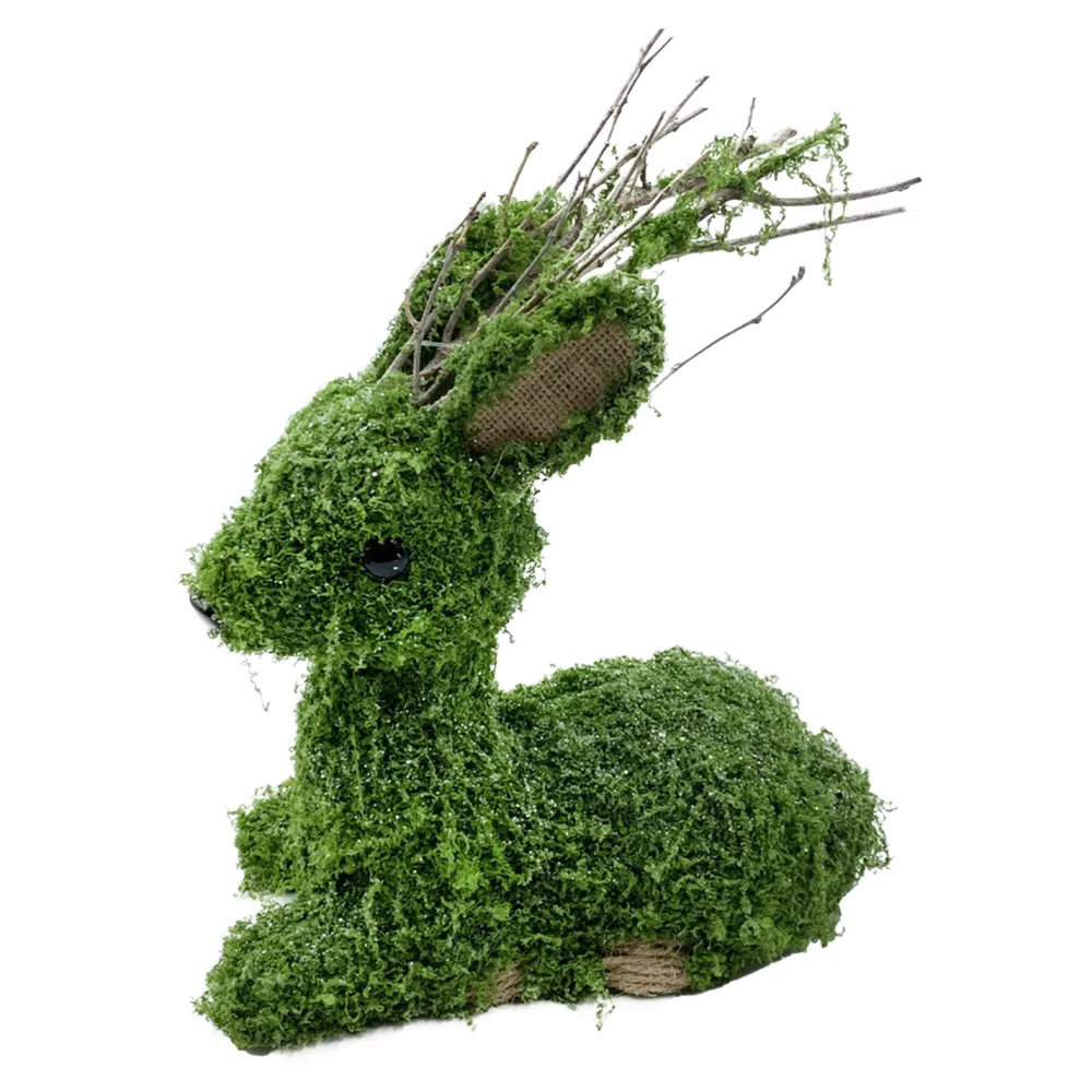 Hot Christmas Forever REINDEER FAUX MOSS SITTING 15″x13″ MOSS GREEN
