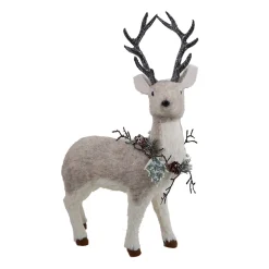 Hot Christmas Forever REINDEER GRAY STANDING 12.5″X19.5″ FABRIC/GRASS W/ FROSTED WREATH