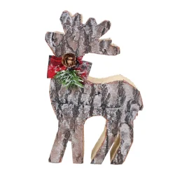 Best Christmas Forever REINDEER LOG-LOOK STANDING 6″X9.5″ FROSTED W/ BOW
