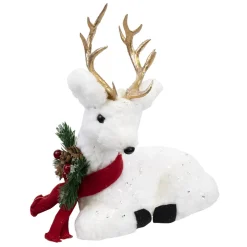 Outlet Christmas Forever REINDEER LYING 10.5″ WHT FUR W/ CLR SEQUINS & GLD HORNS