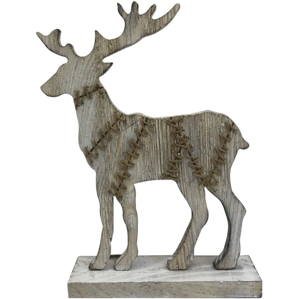 New Christmas Forever REINDEER NAT. BIRCH LOOK W/ BASE 14″ NAT. W/ STITCH PATTERN