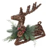 New Christmas Forever REINDEER NAT. RATTAN 13″X5″X13″ LAYING W/ MIXED FROSTED PINE/CONES/BERRIES