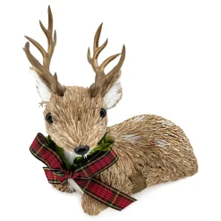 Online Christmas Forever REINDEER NATURAL BROWN SITTING 7″ GRASS W/ BOW ON COLAR