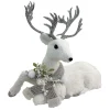 Outlet Christmas Forever REINDEER SITTING FAUX GRASS WHITE 15.5″x13.5″ W/ SCARF, FROSTED PINE & BERRIES