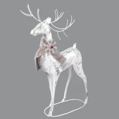 Best Christmas Forever REINDEER STANDING 19″H WHITE METAL W/ SILVER FOIL