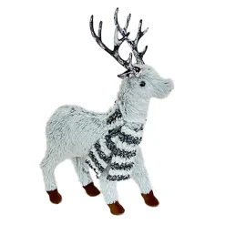 Outlet Christmas Forever REINDEER STANDING PLUSH GREY 12″ W/ BLACK/WHITE SCARF