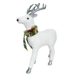 Best Christmas Forever REINDEER STANDING PLUSH WHITE 17.5″ W/ PINE, CONE & BERRIES