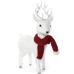 Online Christmas Forever REINDEER WHITE GRASS 19″ STANDING W/ RED SCARF