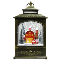 New Christmas Forever RETRO LANTERN WITH BARNHOUSE SNOWING SCENE 17″