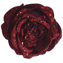 Sale Christmas Forever ROSE HEAD BURGUNDY 5″ CARDED W/ GLITTER & CLIP