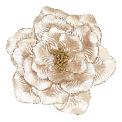Clearance Christmas Forever ROSE HEAD CHAMPAGNE 8.5″ VELVET W/ GLITTER & CLIP