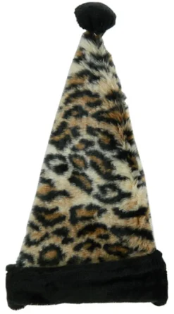 Hot Christmas Forever SANTA HAT 20″ BLACK/ BEIGE LEOPARD PRINT