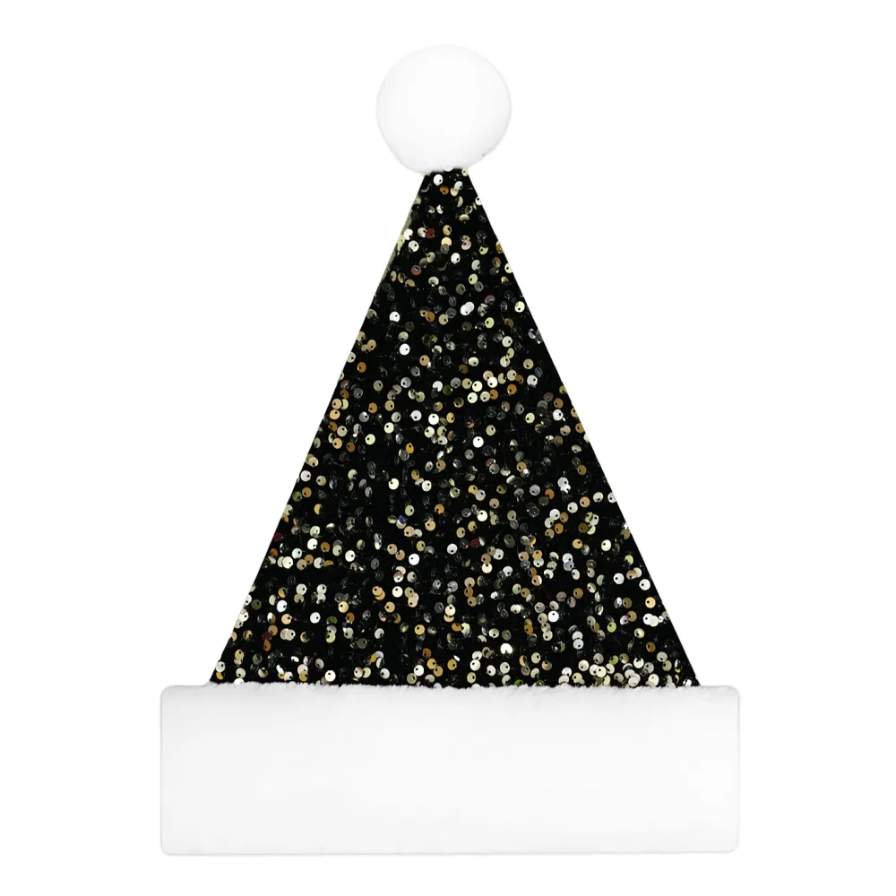 Online Christmas Forever SANTA HAT 15″ BLACK/SILVER SEQUINSS W/ FAUX FUR BORDER (SIZE:M)