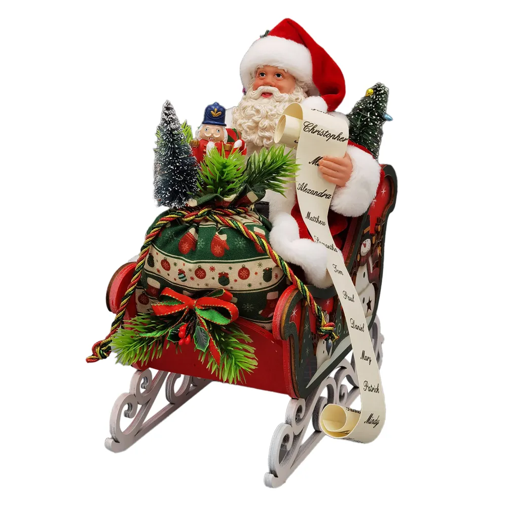 Best Christmas Forever SANTA SITTING 10″ W/ SLEIGH & GIFTS RED/GREEN /GOLD