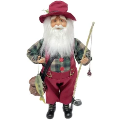 Outlet Christmas Forever SANTA STANDING 16″ FISHING RED/GREEN
