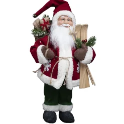 Christmas Forever SANTA STANDING 18″ RED W/ GIFT SACK SKI AND POLES