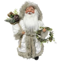 Discount Christmas Forever SANTA STANDING 18″ W/ GIFT HOLDING A WREATH WHITE/BEIGE