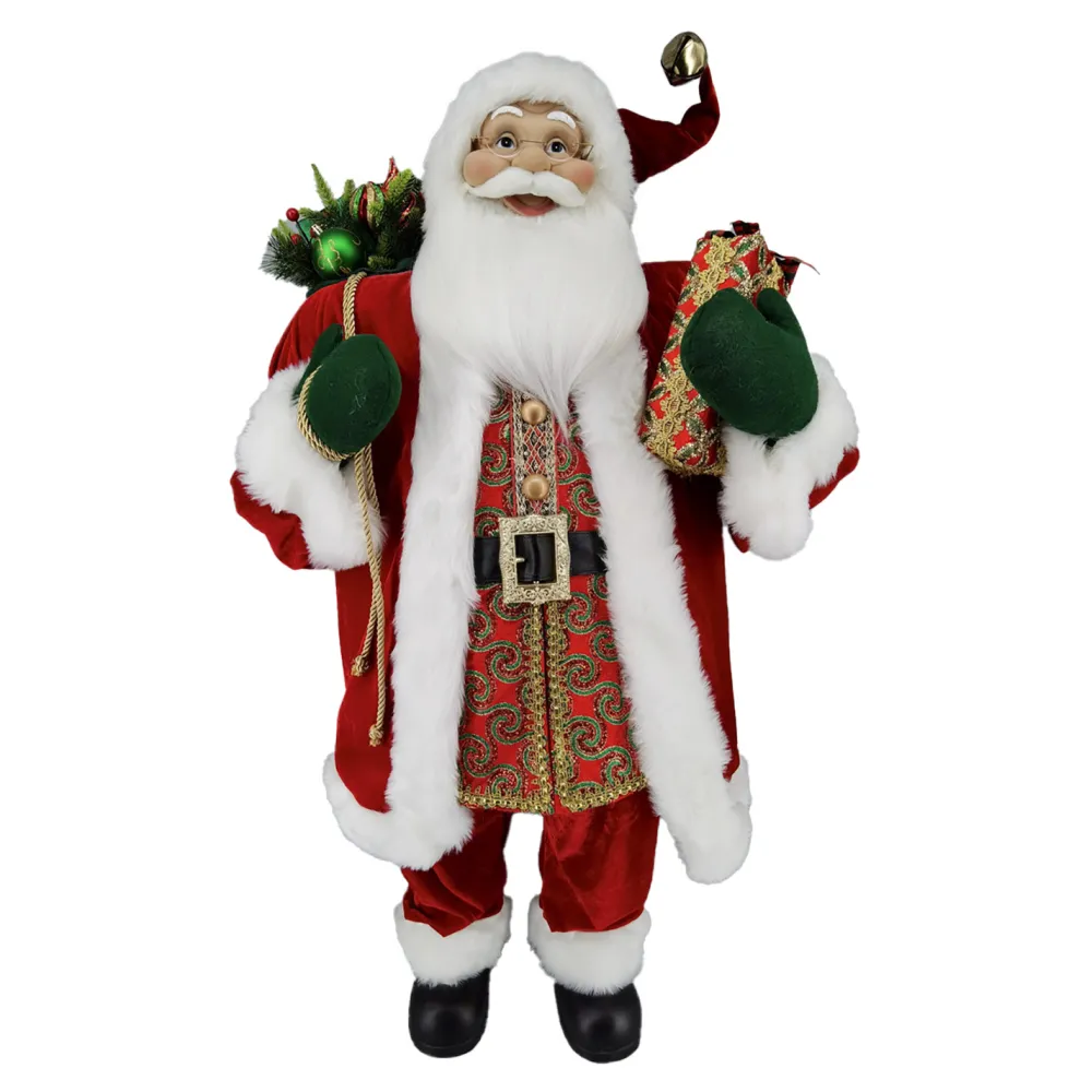 Outlet Christmas Forever SANTA STANDING 48″ W/ SACK RED/GREEN/GOLD