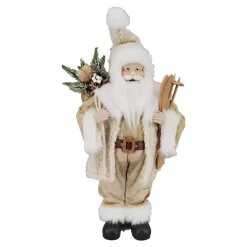 Sale Christmas Forever SANTA STANDING 24″ W/ SKIS & GIFT SACK IVORY /GOLD