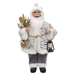 Sale Christmas Forever SANTA STANDING 18″ W/ SKIS & LANTERN GRAY