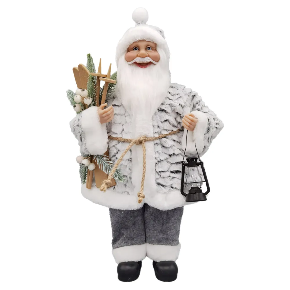 Sale Christmas Forever SANTA STANDING 18″ W/ SKIS & LANTERN GRAY