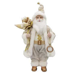 Online Christmas Forever SANTA STANDING 18″ W/ WATCH IVORY/GOLD