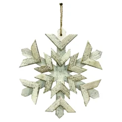 New Christmas Forever SNOWFLAKE WOODEN 14″ WHITE/NATURAL