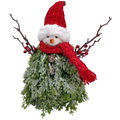 Online Christmas Forever SNOWMAN PINE BODY|FABRIC HAT RED/GREEN 11″x14″ W/ SCARF & TWIGS