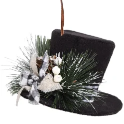 Online Christmas Forever SNOWMAN TOP HAT 6″ BLACK W/SNOW BERRY