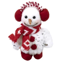 Online Christmas Forever SNOWMAN WHITE 6″ WHITE W/ RED EAR MUFFS & KNITTED SCARF