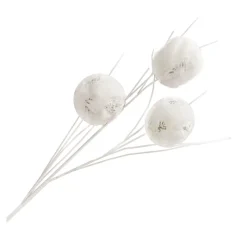 Discount Christmas Forever SPRAY BALLS 34.5″ WHITE FUR/WITH SILVER SNOWFLAKE