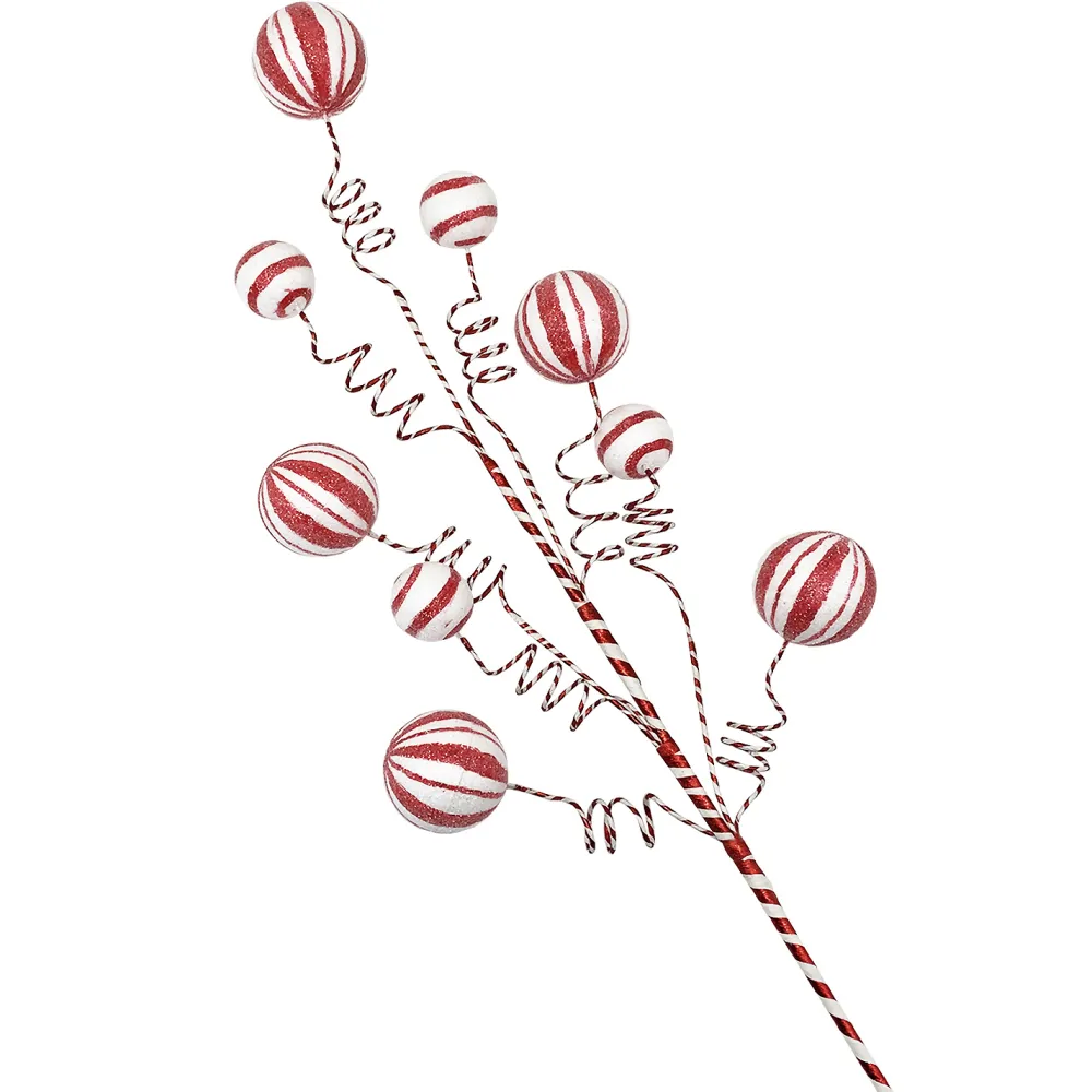 New Christmas Forever SPRAY CANDY CANE BALLS 26″ ASSORTED RED/WHITE