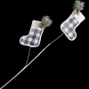 Discount Christmas Forever SPRAY FABRIC 26″ STOCKINGS BLK/WHT CHECK W/GRNS & PINECONES FROSTED
