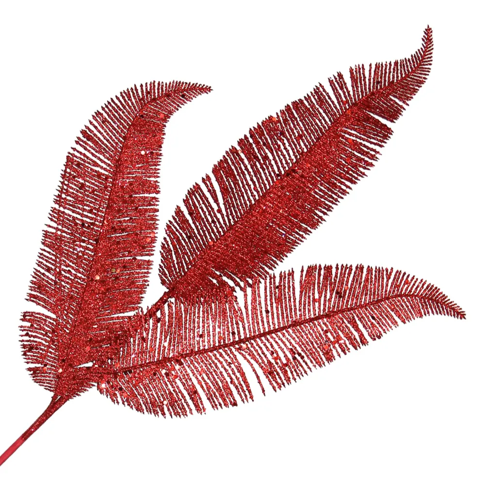 Outlet Christmas Forever SPRAY FERN LEAVES 23.5″ RED GLITTER
