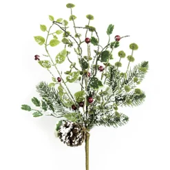 Clearance Christmas Forever SPRAY FLOCKED PINE 18″ RED BERRY W/ ASST. LEAVES