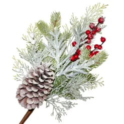 Christmas Forever SPRAY FROSTED PINE 16″ RED BERRIES MIXED PINE, CEDAR, & CONES