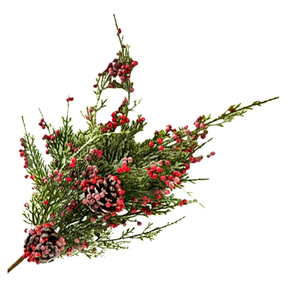 Sale Christmas Forever SPRAY FROSTED PINE 19″ RED BERRIES CEDAR & CONES