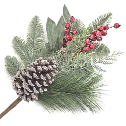 Sale Christmas Forever SPRAY GRN 16″ MIXED PINE, CEDAR, RED BERRIES & CONES ICED/ ICED / FROSTED