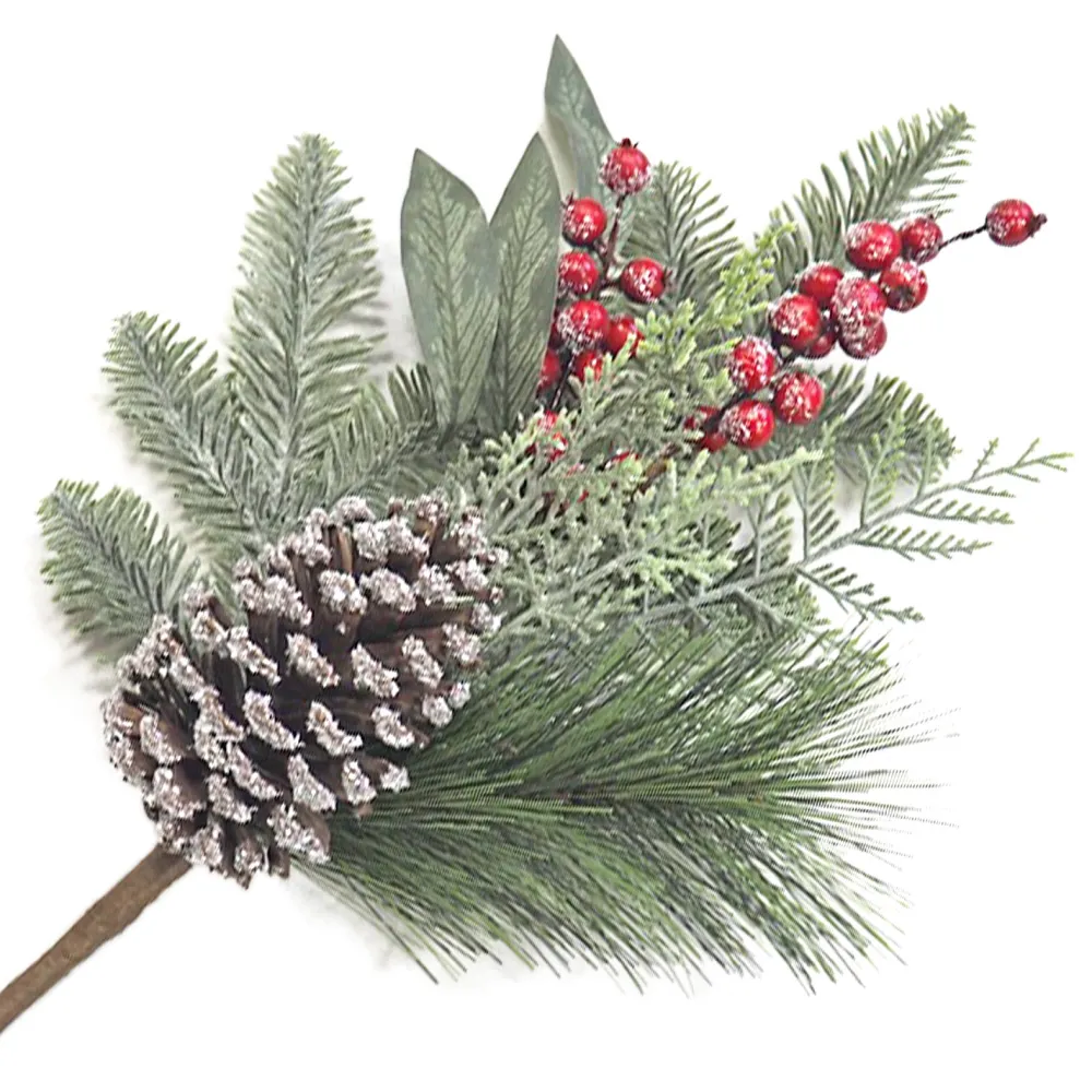 Sale Christmas Forever SPRAY GRN 16″ MIXED PINE, CEDAR, RED BERRIES & CONES ICED/ ICED / FROSTED