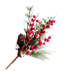 Outlet Christmas Forever SPRAY GRN PINE 16″ RED BERRIES MIXED PINE, CEDAR & CONE
