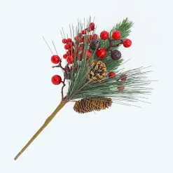 Hot Christmas Forever SPRAY GRN PINE 14″ RED BERRY W/ MIXED PINE & CONE