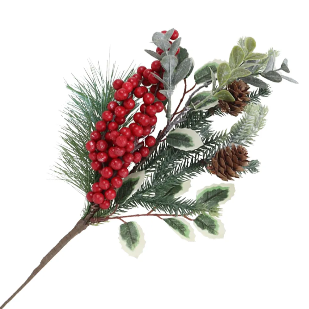 Outlet Christmas Forever SPRAY GRN PINE 12″ RED BERRY MIXED GREENERY & CONES
