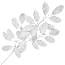 Best Christmas Forever SPRAY LEAVES 33″ WHITE W/ SILVER GLITTER